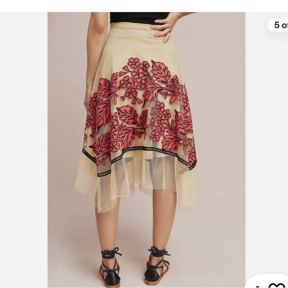 Anthropologie Eva Franco Floral Appliqué Midi Skirt - Picture 3 of 7